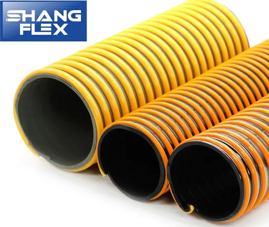 Mangueira de sucção e descarga de PVC flexível transparente amarelo Shangflex com hélice reforçada branca