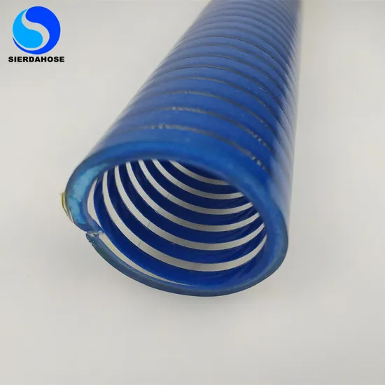Mangueira de sucção de PVC helicoidal plastificada de alta qualidade, plana e ondulada, colorida, para bomba de água, óleo e pó com acoplamento